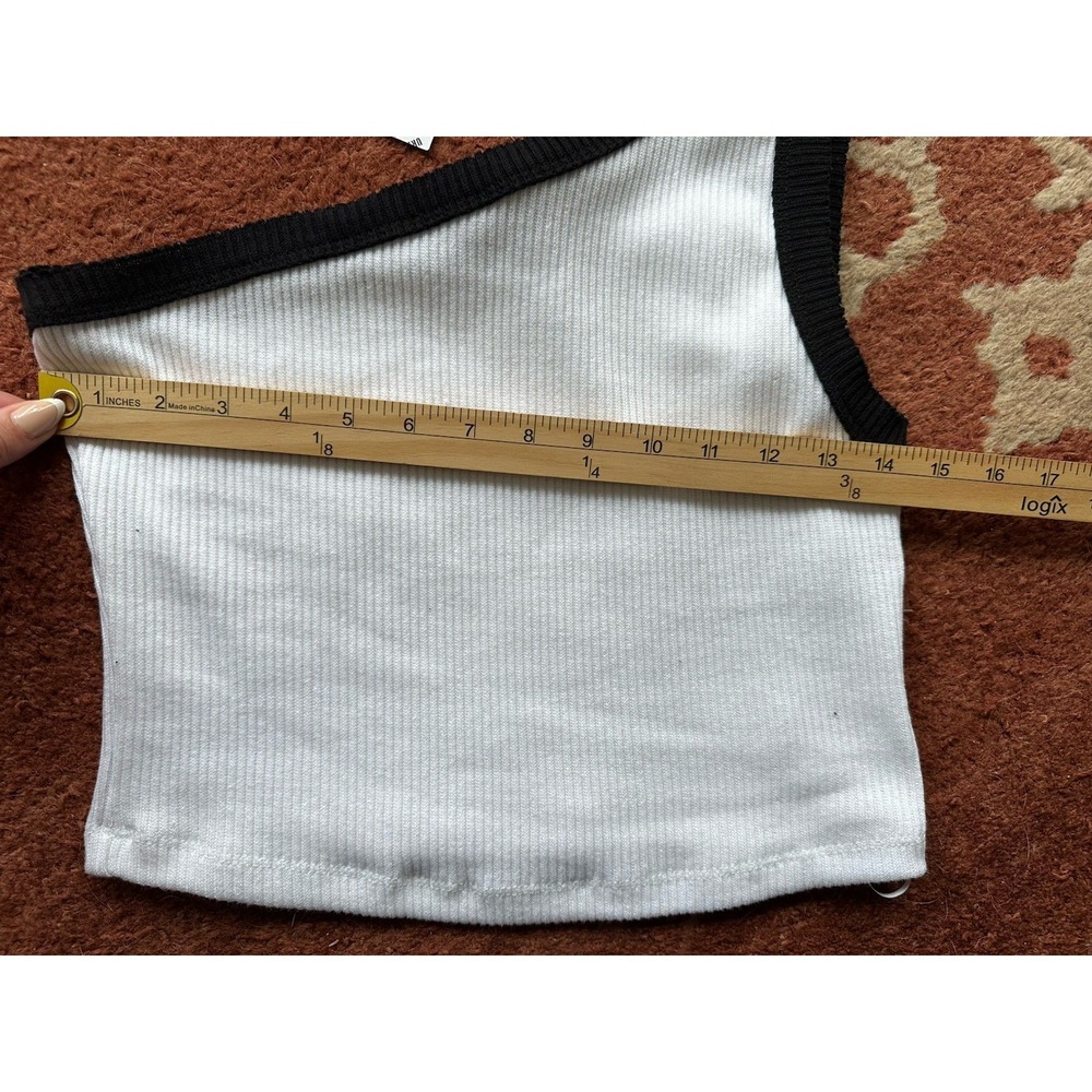 NWT Urban Outfitters One Shoulder Tank Top‎ White Black Ringer Ribbed L Large - Picture 6 of 8